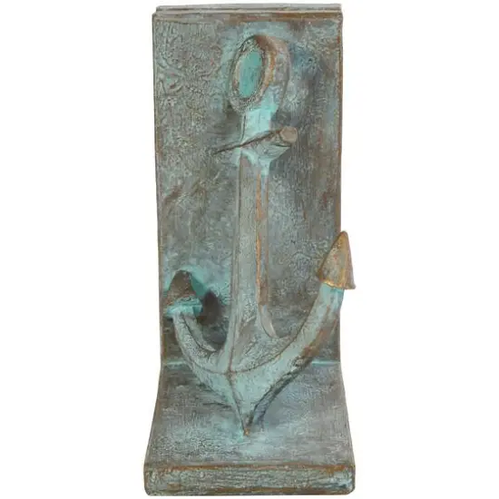 8.5" Blue Polystone Anchor Distressed Patina Bookends with Gold Foil Accents Set {5}