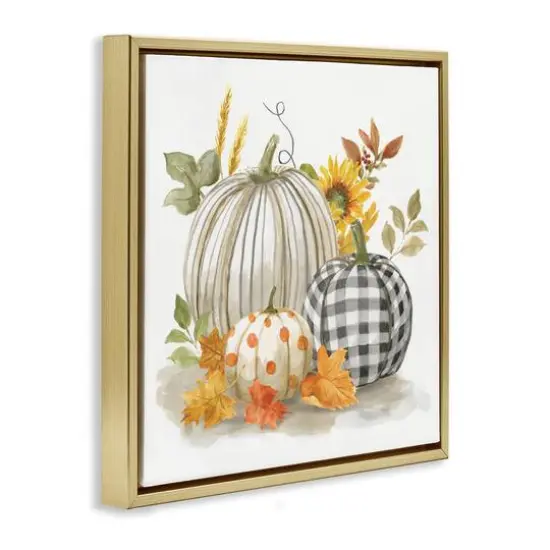 Stupell Industries Patterned Pumpkins Autumn Harvest Floater Framed Art Gold {4}