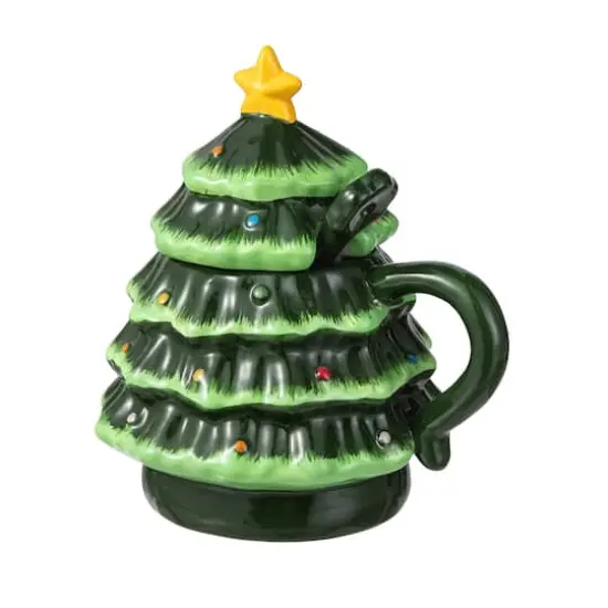 Glitzhome&reg; 6.5" Christmas Ceramic Tree Mug with Lid and Spoon {8}