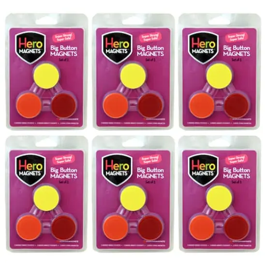 Hero Magnets&trade; Big Button Magnets, 6 Packs of 3 {1}