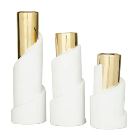 Set of 3" Gold Stoneware Contemporary Vase 15", 12", 9" {3}