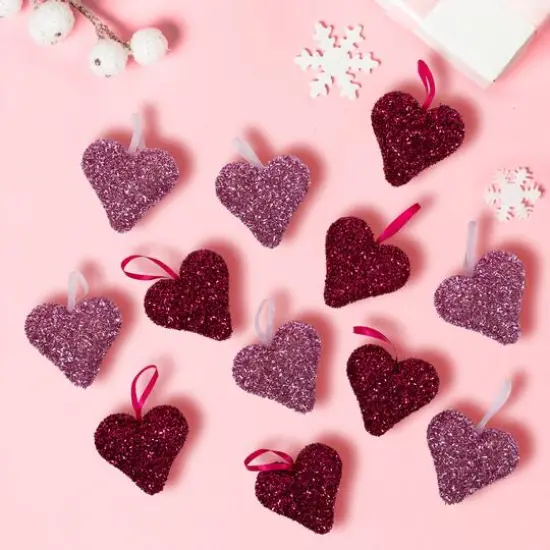 4" Tinsel Shimmering Heart-Shaped Valentine's Day Hanging D&eacute;cor, 12ct. {4}