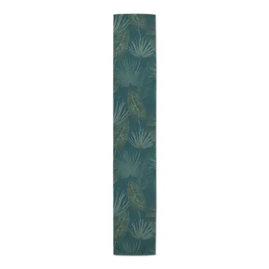 72" Tropical Palm Cotton Twill Runner Blue {4}