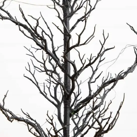 5ft. Pre-Lit Artificial Halloween Black Spooky Twig Tree with 200 Orange & Purple Copper Wire String LED Lights {5}