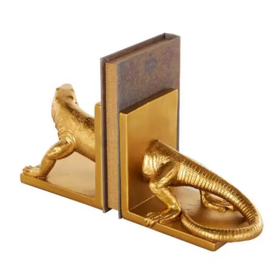 6" Gold Lizard Crawling Decorative Bookend Set {7}
