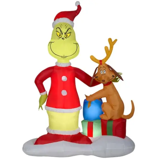 6ft. Airblown&reg; Inflatable Grinch & Max with Presents {1}