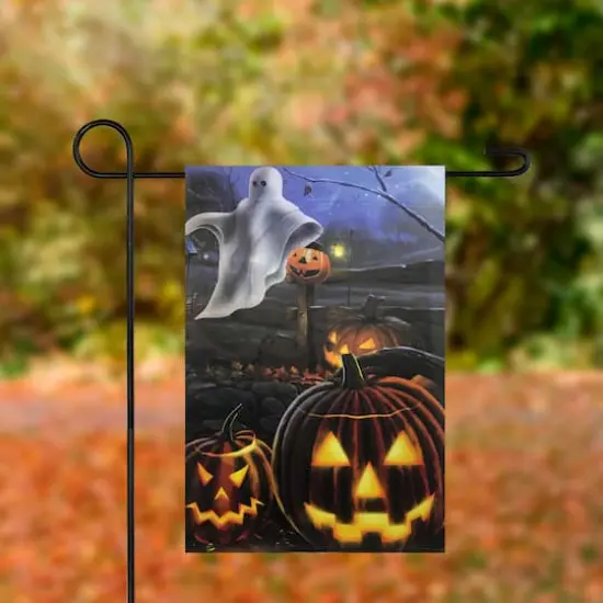 Pumpkins & Ghost Spooky Halloween Outdoor Garden Flag, 12.5" x 18" {4}