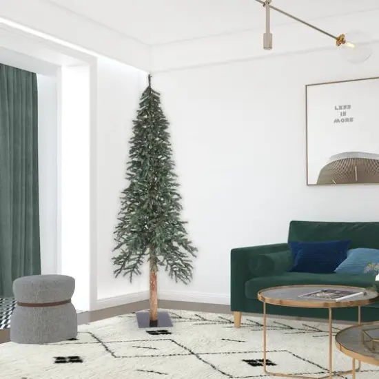 8ft. Unlit Natural Bark Alpine Artificial Christmas Tree {3}