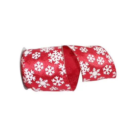 JAM Paper 4" x 10yd. Wired White Snowflake Red Glitter Ribbon {1}