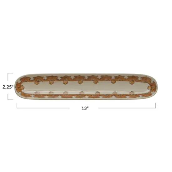 Hello Honey&reg; Brown & Cream Patterned Oval Hand Painted Stoneware Tray Set {3}