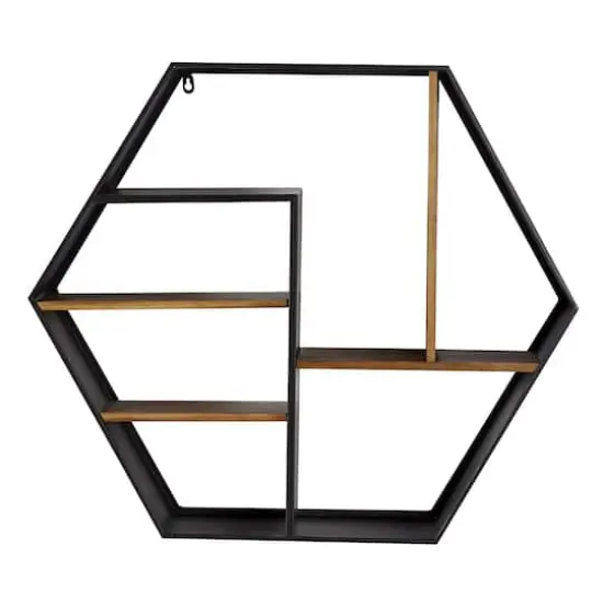 Black Chinese Fir Wood Industrial Wall Shelves, 26" x 30" x 7" {1}