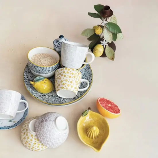 Hello Honey&reg; 5" Flower Print Stoneware Mug Set {5}
