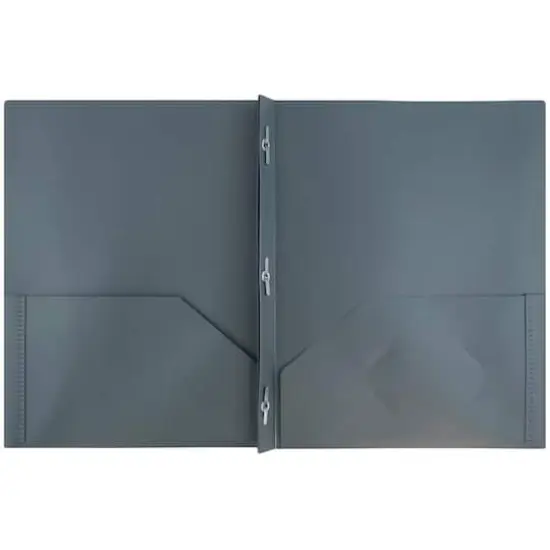 JAM Paper 9.5" x 11" Plastic 2 Pocket School POP Folders with Clasps, 6ct. Grey {4}