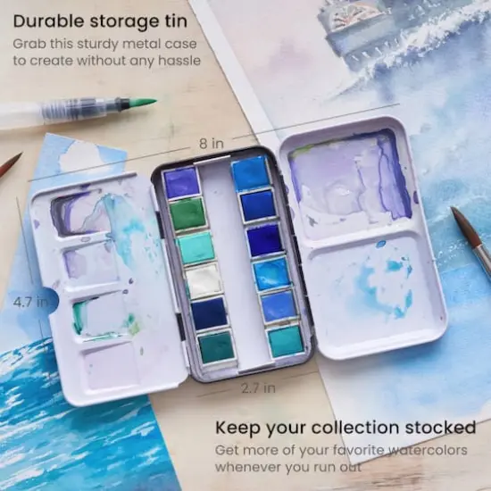 Arteza&reg; Ocean Colors Watercolor Half Pan Set {3}