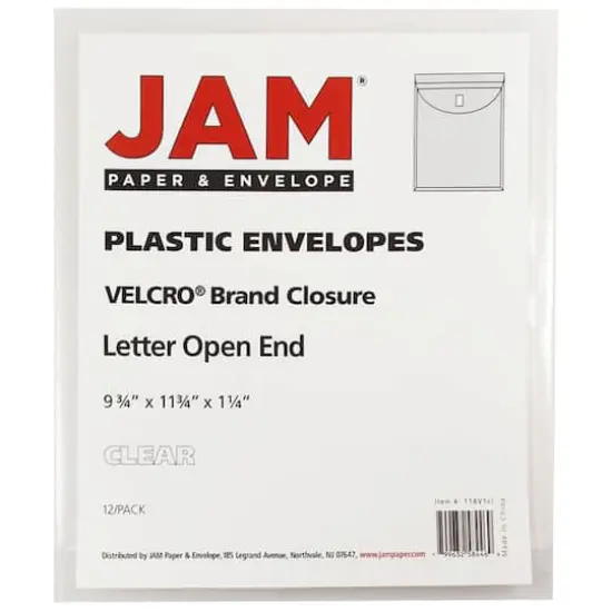 JAM Paper VELCRO&reg; Closure 9.75" x 11.75" Expandable Open End Envelopes, 12ct. Clear {5}