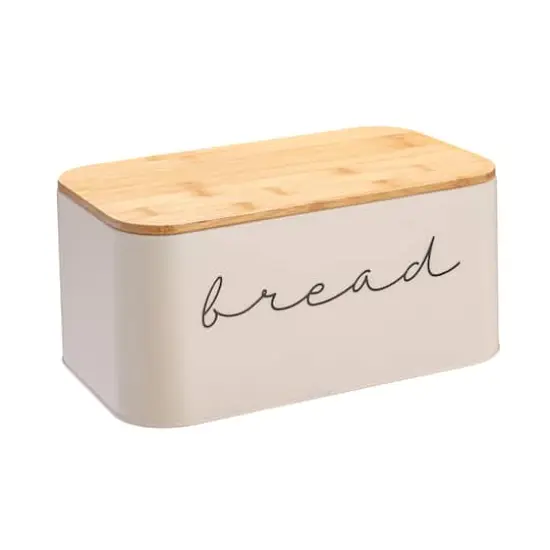 Hello Honey® 11.75" Cream Metal Bread Bin with Bamboo Lid {1}