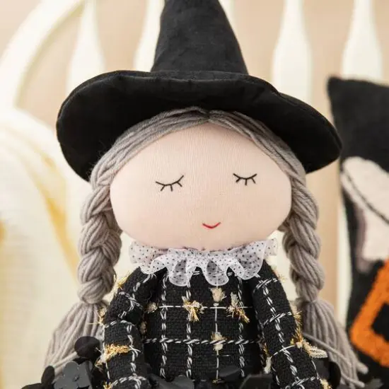Glitzhome&reg; 29" Halloween Fabric Dressed Witch Sitter {7}
