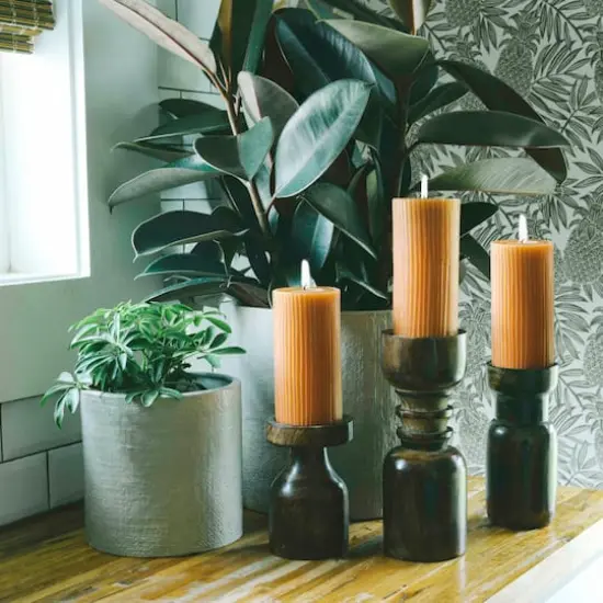 Hello Honey® Stoneware Planters with Embossed Cross Hatch Texture Set Gray {4}