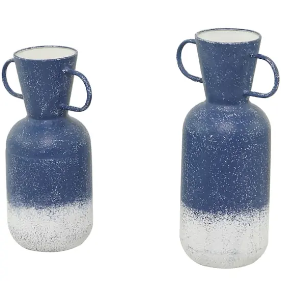 Blue Metal Vase with Handles Set of 2 17", 15" {3}