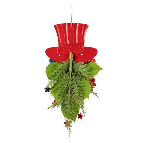 Glitzhome&reg; 22.5" Patriotic Americana Metal Top Hat & Hydrangea Swag Wall D&eacute;cor {8}
