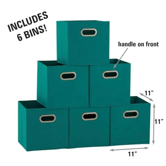 6 Pack Household Essentials 11" Fabric Storage Bins Teal {4}