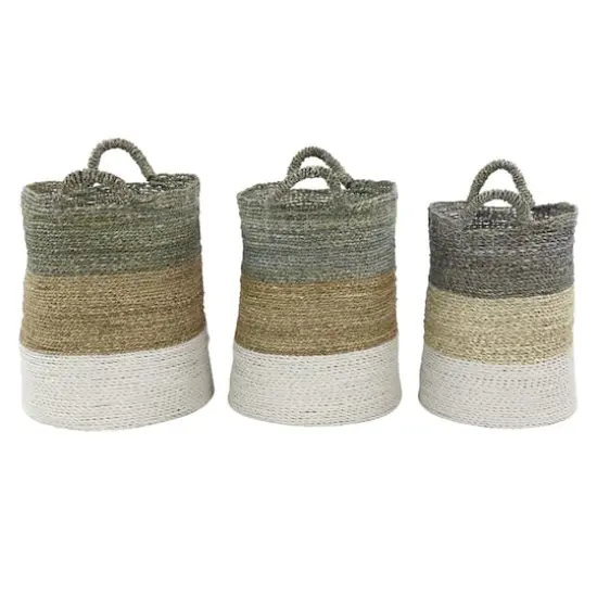 Multi Colored Seagrass Contemporary Storage Basket Set {3}