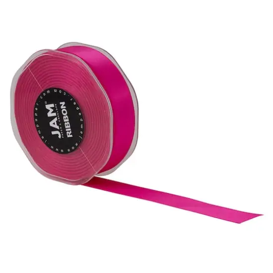 JAM Paper 7/8" x 25yd. Double Face Satin Ribbon Shocking Pink {4}