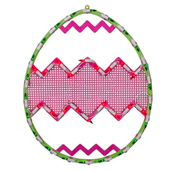 17" Green with Pink Chevron Stripe Lighted Easter Egg Window Silhouette {1}