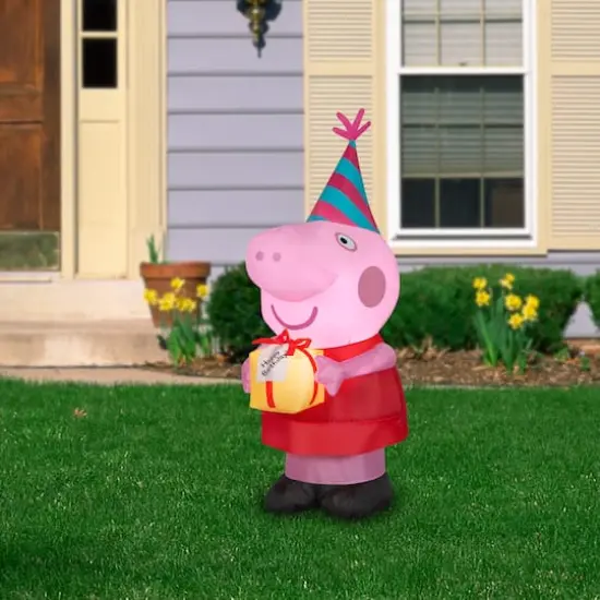 3.5ft. Airblown&reg; Inflatable Peppa Pig with Birthday Cake {3}