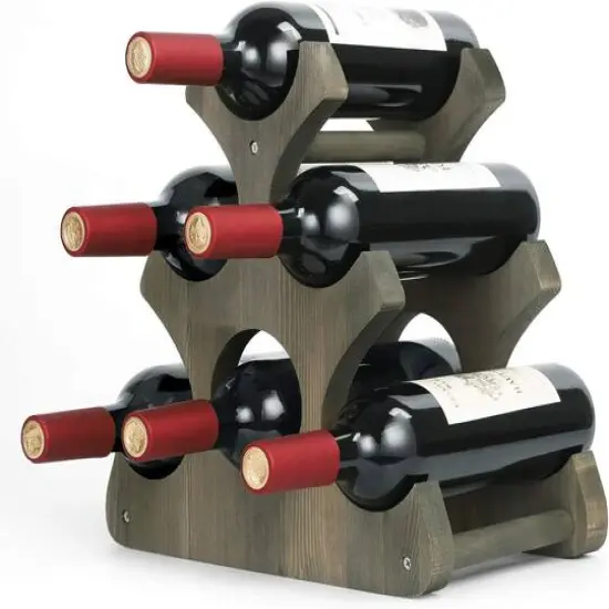 NEX&trade; 16" Countertop 6-Bottle Wood Wine Rack Rustic Gray {1}