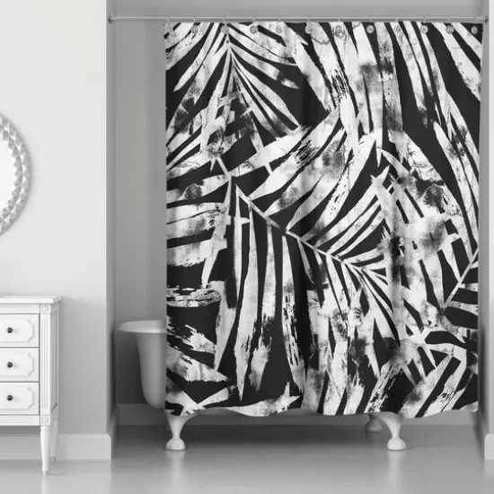 Tropical Leaves Shower Curtain Black {1}