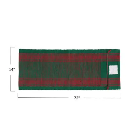 Hello Honey&reg; 72" Green & Red Woven Cotton Table Runner with Stripes {4}