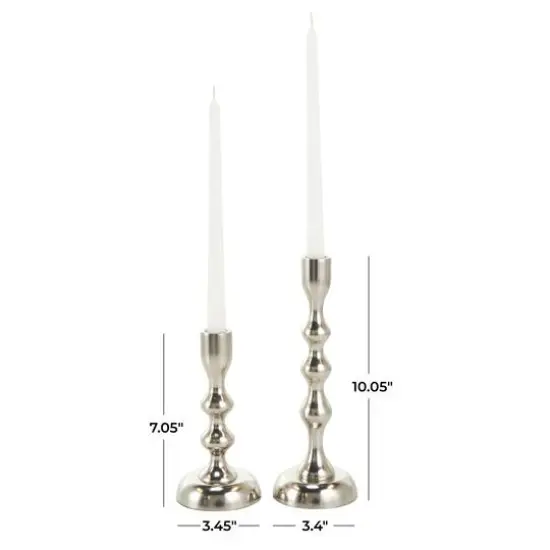 Contemporary Aluminum Taper Candle Holder Set Silver {8}