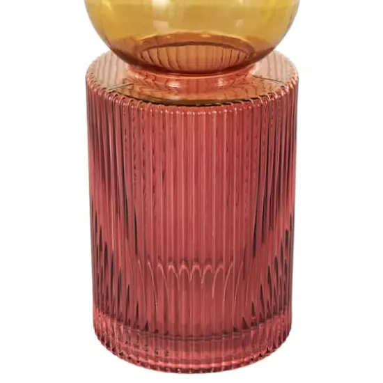 14" Multicolor Abstract Glass Ribbed Vase Set {5}