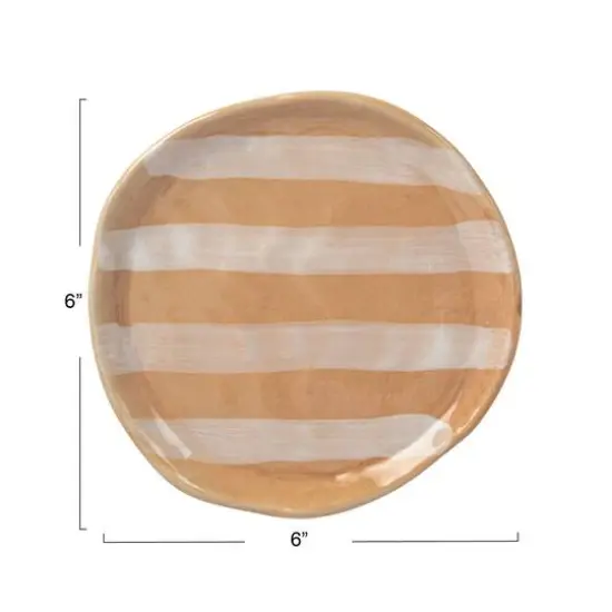 Hello Honey&reg; 6" Brown & White Striped Hand-Painted Stoneware Plate, 12ct. {4}