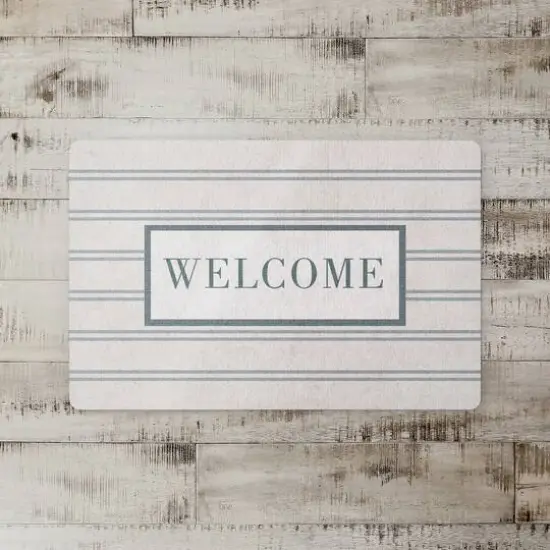 Welcome Stripe Floor Mat Blue/White {3}