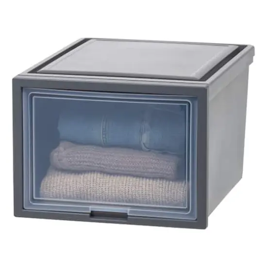 IRIS&reg; Gray Storage Bin with Sliding Door {5}