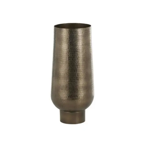 23.5" Brass Aluminum Metal Geometric Textured Wide Floor Vase with Elevated Base {7}
