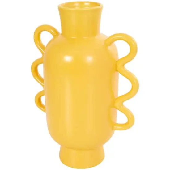 CosmoLiving by Cosmopolitan Geometric Wavy Handles Ceramic Vase Set Cream/Yellow {4}