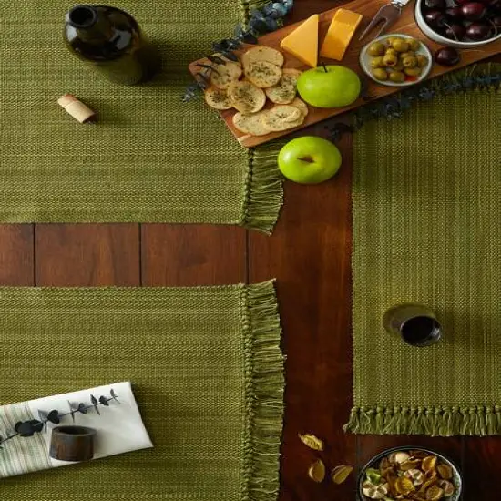 DII® Variegated Fringe Cotton Placemats, 6ct. Olive Green {9}