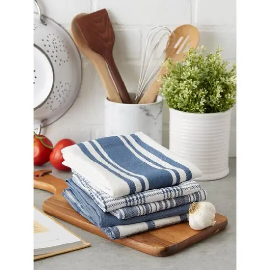 DII&reg; Stone Blue Woven Dishtowel Set {4}