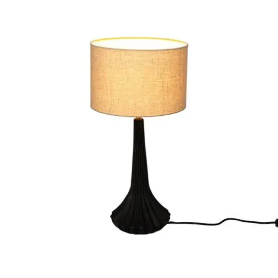 Hello Honey® 24" Black & Natural Mango Wood Pleated Table Lamp with Linen Shade {9}