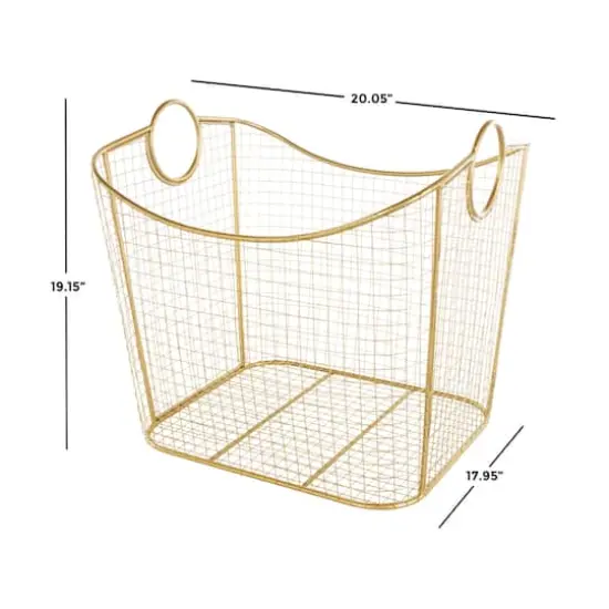 20" Gold Metal Storage Basket with Curved Sides & Ring Handles {8}