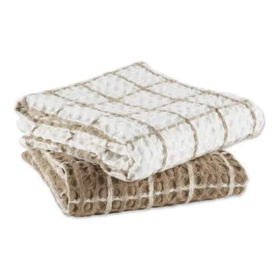 DII&reg; Windowpane Oversized Washed Waffle Dishtowels, 2ct. Stone {5}
