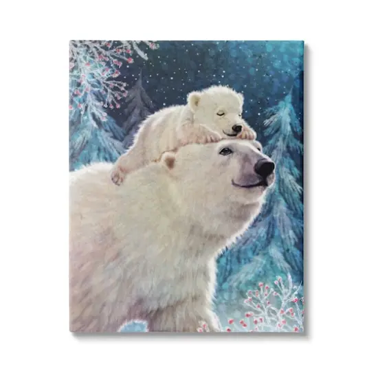 Stupell Industries Polar Bear & Cub Winter Scene Canvas Wall Art {1}