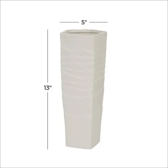 White Ceramic Contemporary Vase, 13" x 5" x 5" {6}