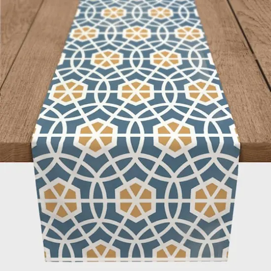 90" Blue & Yellow Circle Hex Cotton Twill Runner {3}