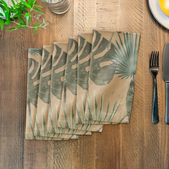 Tropical Palm Cotton Twill Napkin Beige {4}