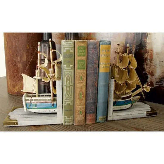 9" White Wood Coastal Sailboat Bookends, 2ct. {8}