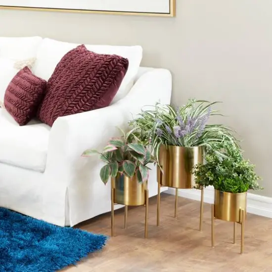 Gold Metal Contemporary Planter Set {7}